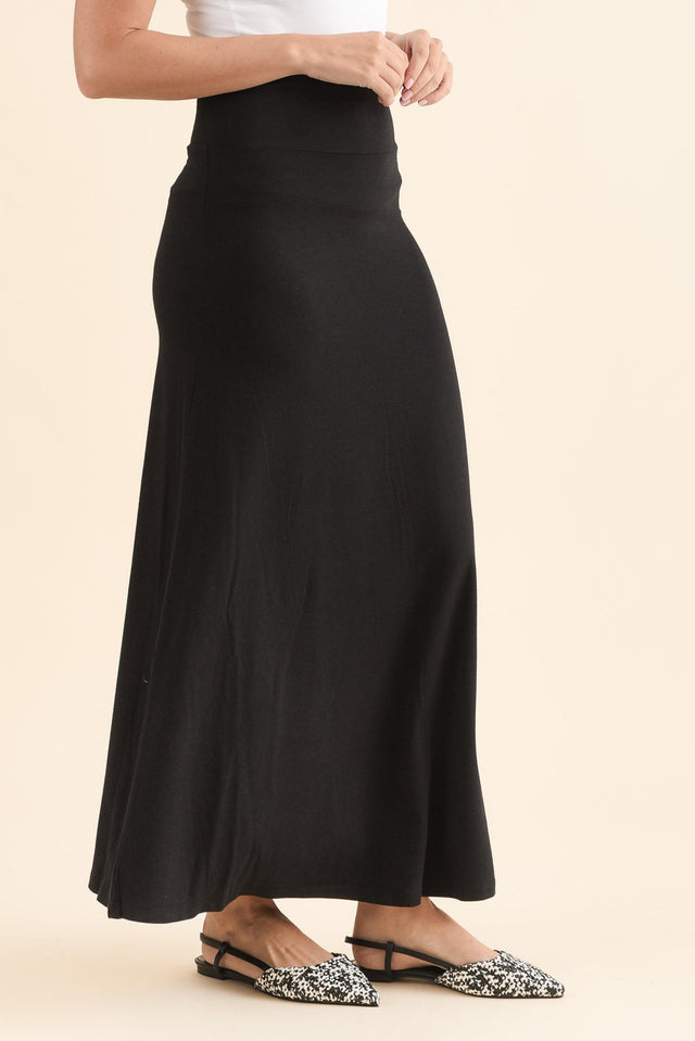Lana Black Bamboo Cotton Maxi Skirt,Side,Brunette model,alt text|model:MJ image 5