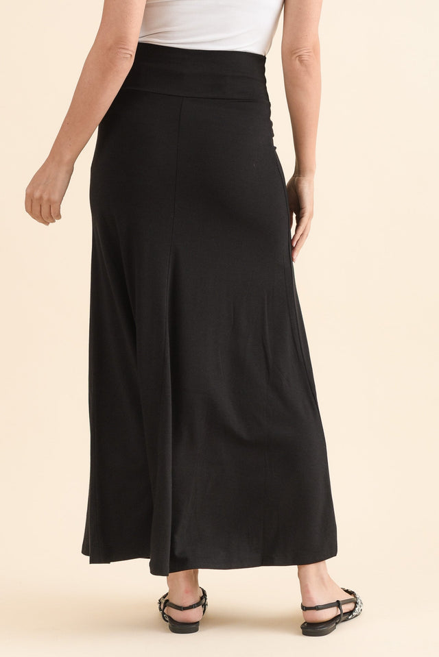 Lana Black Bamboo Cotton Maxi Skirt,Back,Brunette model,alt text|model:MJ image 6