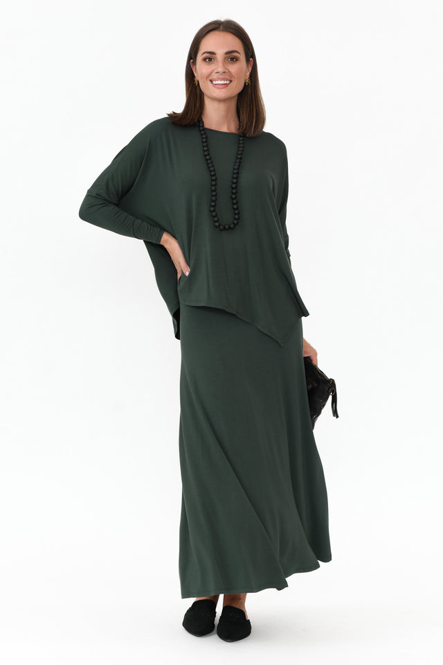 Dark Green Bamboo Relaxed Boatneck Top banner image