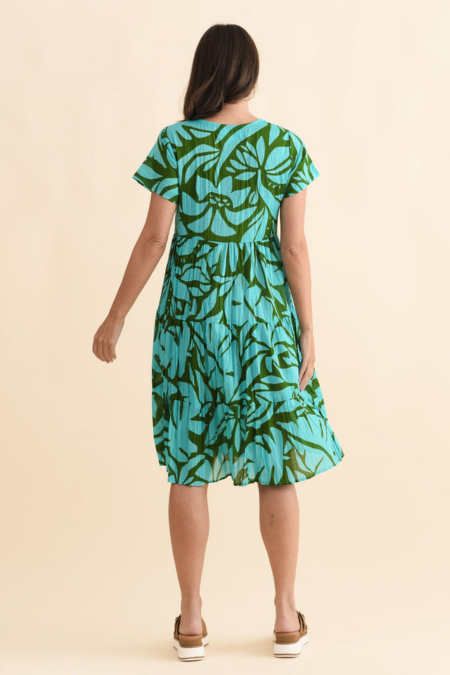 Lania Aqua Botanical Crinkle Cotton Dress,Brunette model,alt text|model:MJ image 5