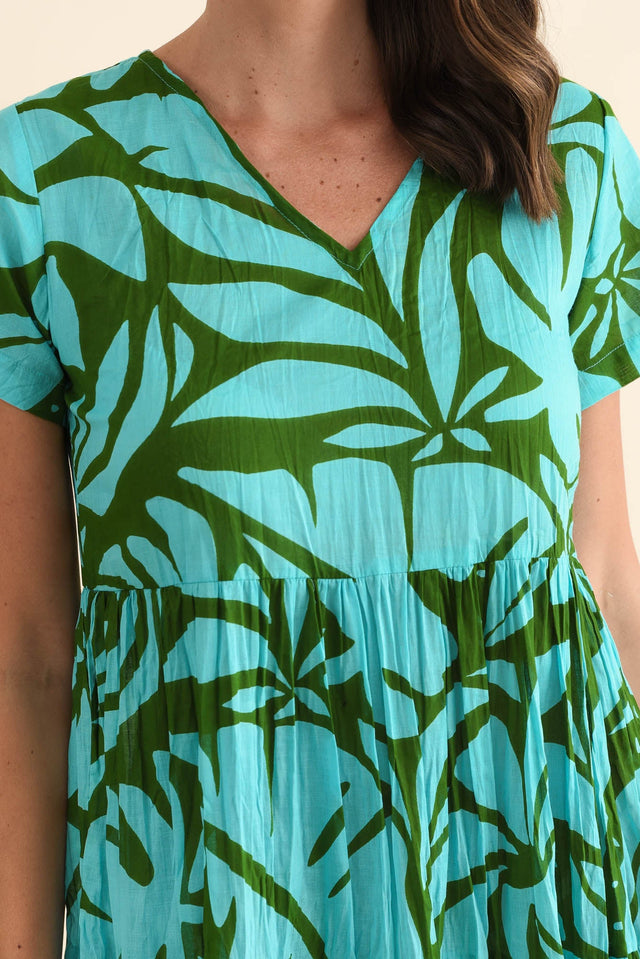 Lania Aqua Botanical Crinkle Cotton Dress,Brunette model,alt text|model:MJ image 6
