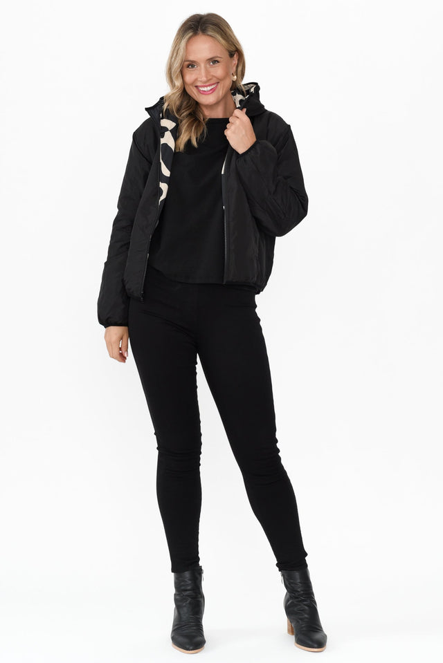 Laracy Black Abstract Reversible Puffer Jacket