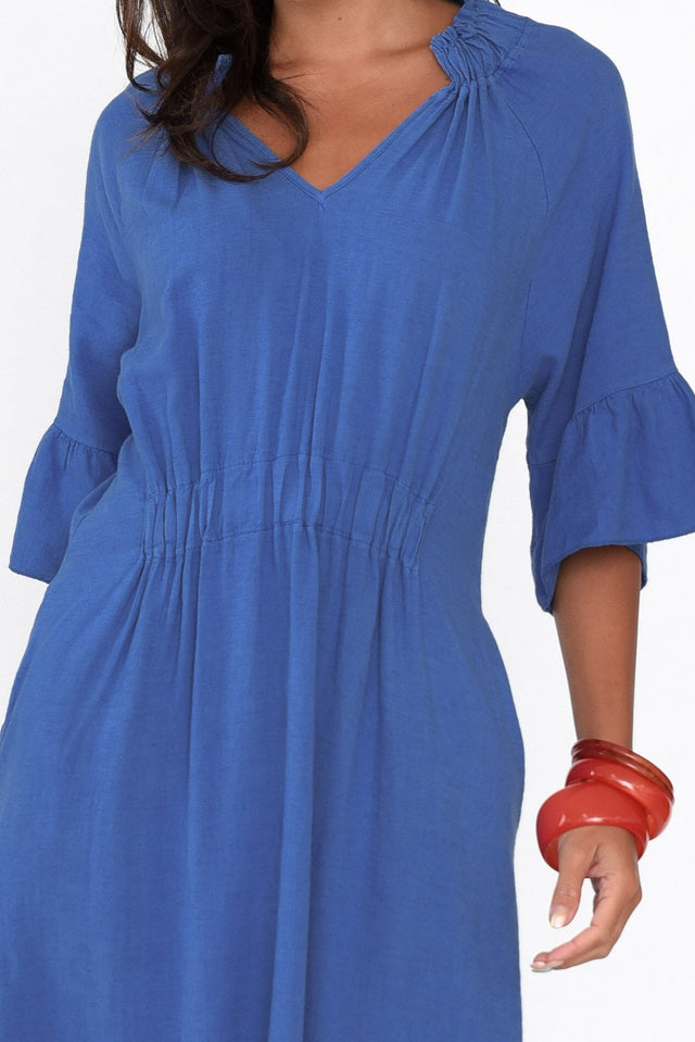 Larentia Blue Linen Gathered Dress image 5
