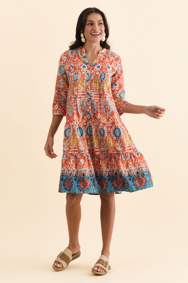 Larissa Orange Motif Cotton Pleated Dress,Brunette model,alt text|model:Brontie image 7