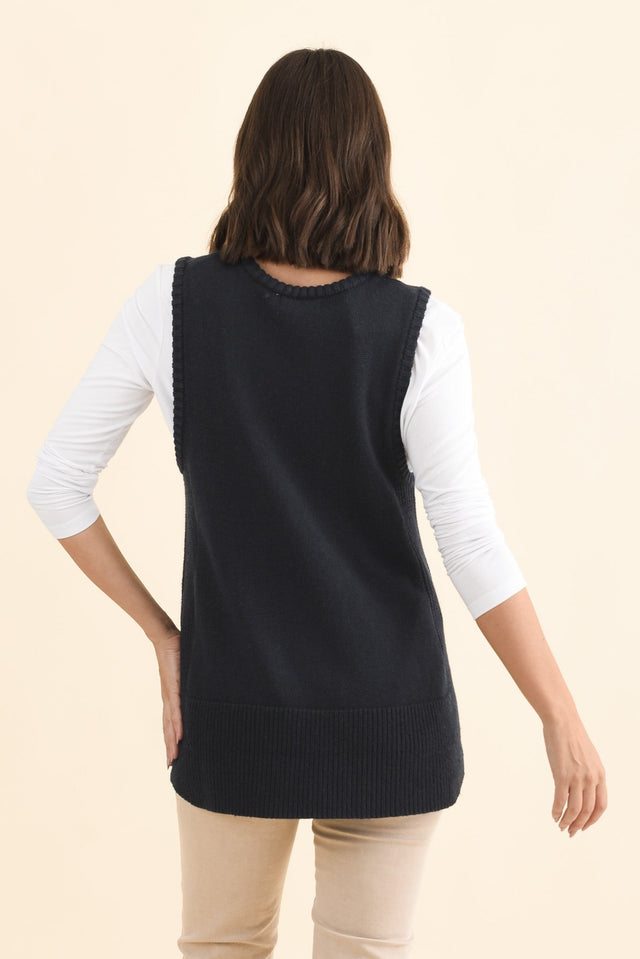 Laurell Navy Knit Crewneck Vest,Brunette model,alt text|model:MJ image 5