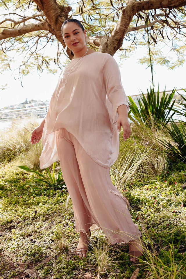 Laurier Blush Silk Wide Leg Pants