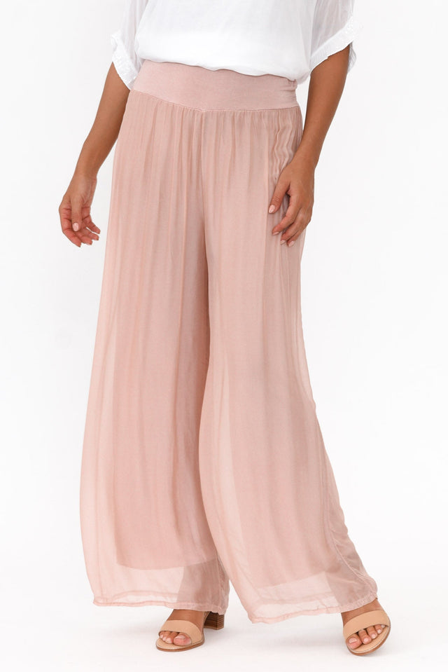 Laurier Blush Silk Wide Leg Pant  alt text|model:Brontie image 1