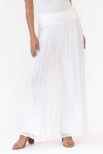 Laurier White Silk Wide Leg Pants - Blue Bungalow NZ