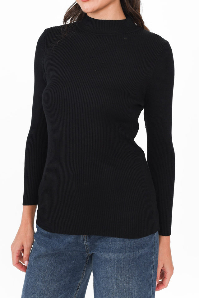 Laurina Black Cotton Blend Ribbed Top image 5