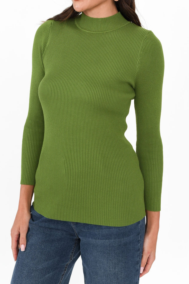 Laurina Green Cotton Blend Ribbed Top image 5