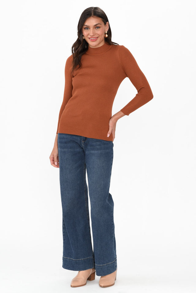 Laurina Tan Cotton Blend Ribbed Top