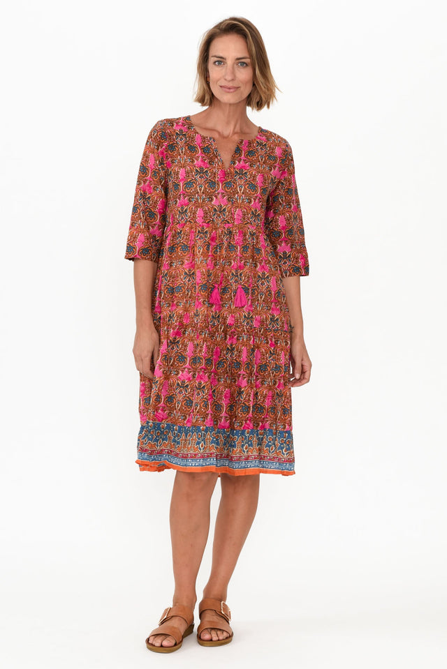 Layla Rust Abstract Crinkle Cotton Dress image 7