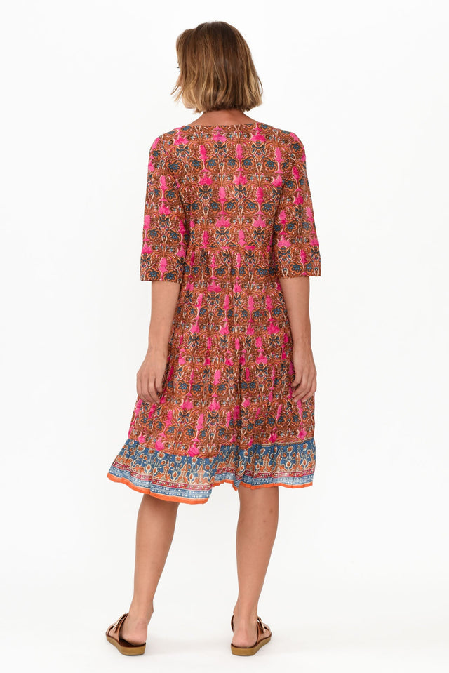 Layla Rust Abstract Crinkle Cotton Dress image 5