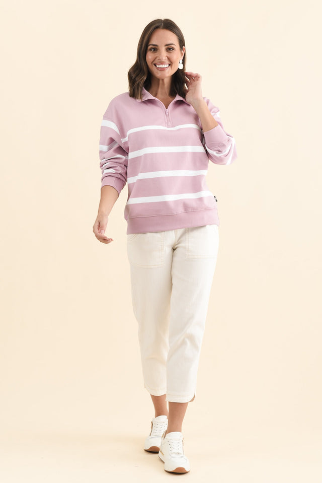 Freedom Pink Stripe Half Zip Sweatshirt,Brunette model,alt text|model:MJ image 7