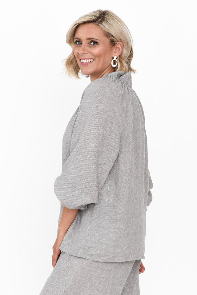 Leland Grey Linen Ruched Collar Top image 4