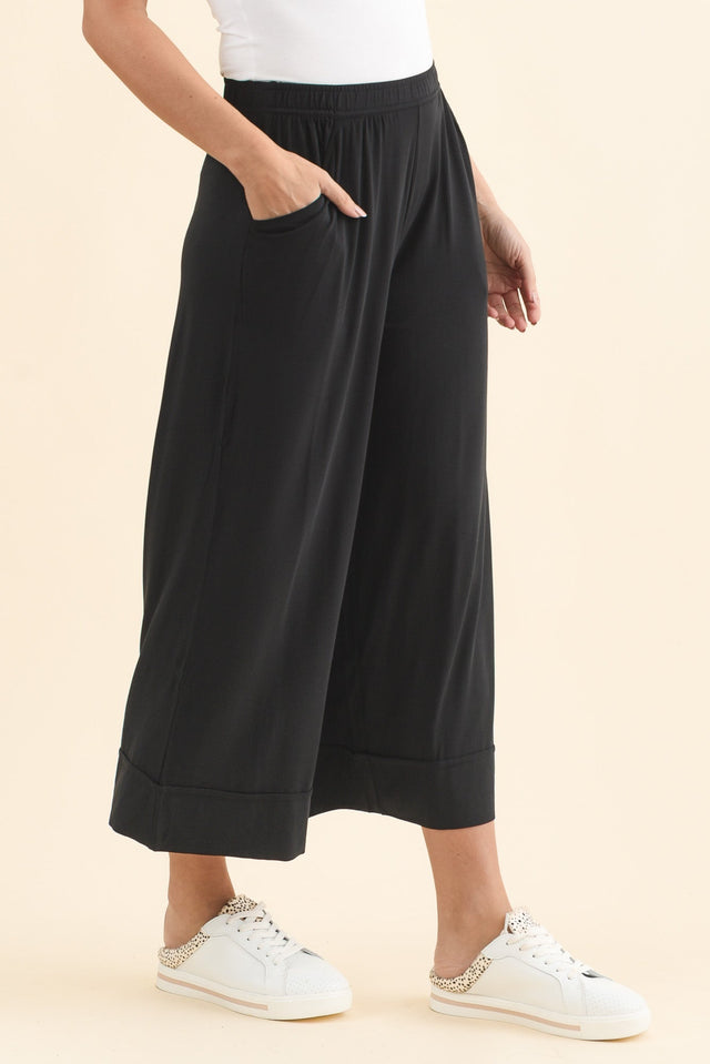 Lena Black Micro Modal Resort Pants,Brunette model,alt text|model:MJ image 4