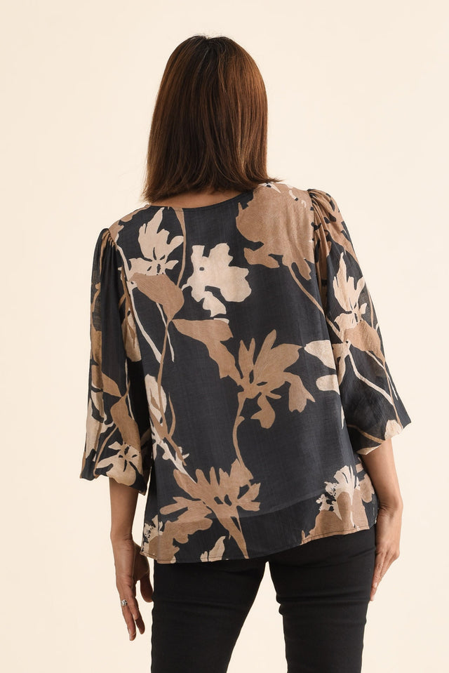 Lenah Black Floral Sleeved Top,Back,Brunette model,alt text|model:Cara image 4