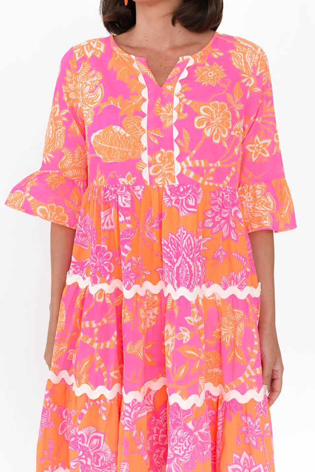 Lenor Pink Floral Cotton Tier Dress