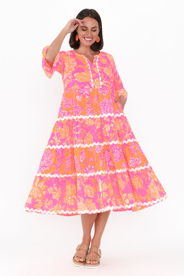 Lenor Pink Floral Cotton Tier Dress image 4