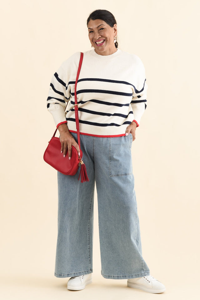 Leonie Navy Stripe Knit Sweater,Brunette model,alt text|model:Pilita image 9