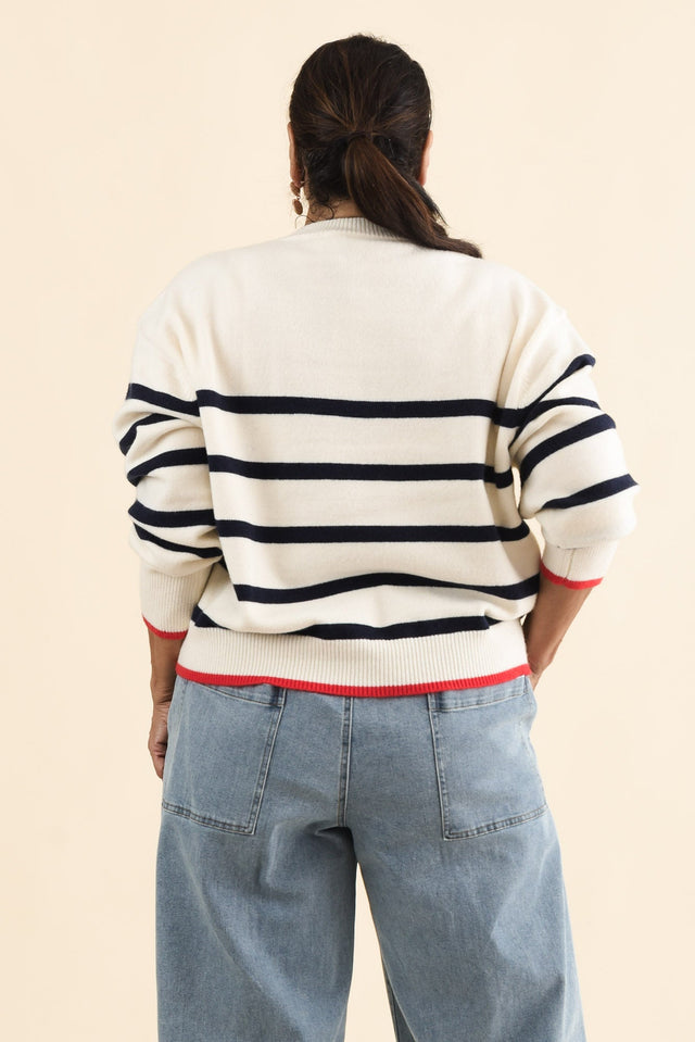 Leonie Navy Stripe Knit Sweater,Brunette model,alt text|model:Pilita image 11