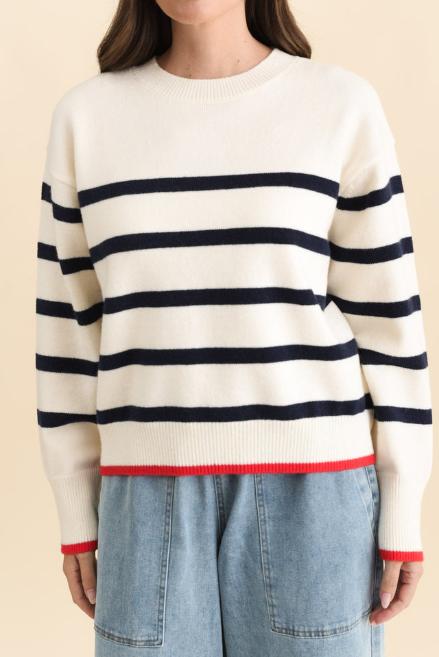 Leonie Navy Stripe Knit Sweater,Brunette model,alt text|model:MJ image 6