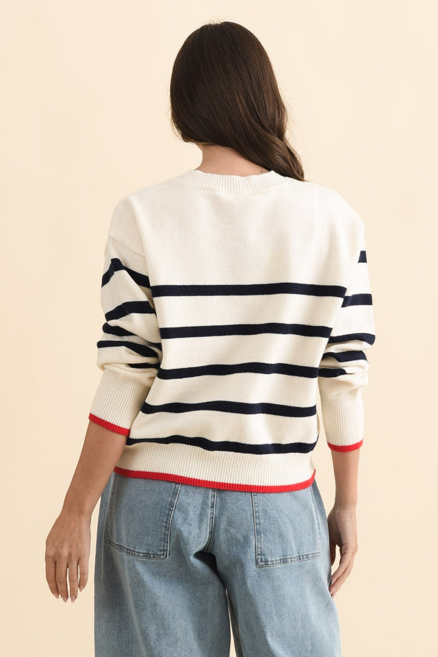 Leonie Navy Stripe Knit Sweater,Brunette model,alt text|model:MJ image 5