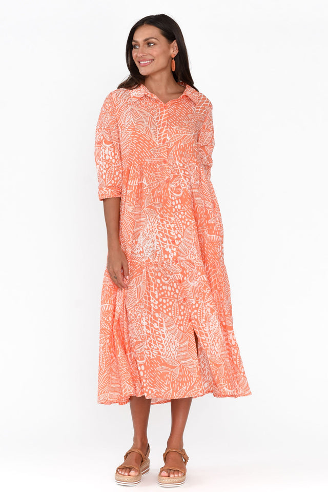Leros Orange Jungle Organic Cotton Shirt Dress