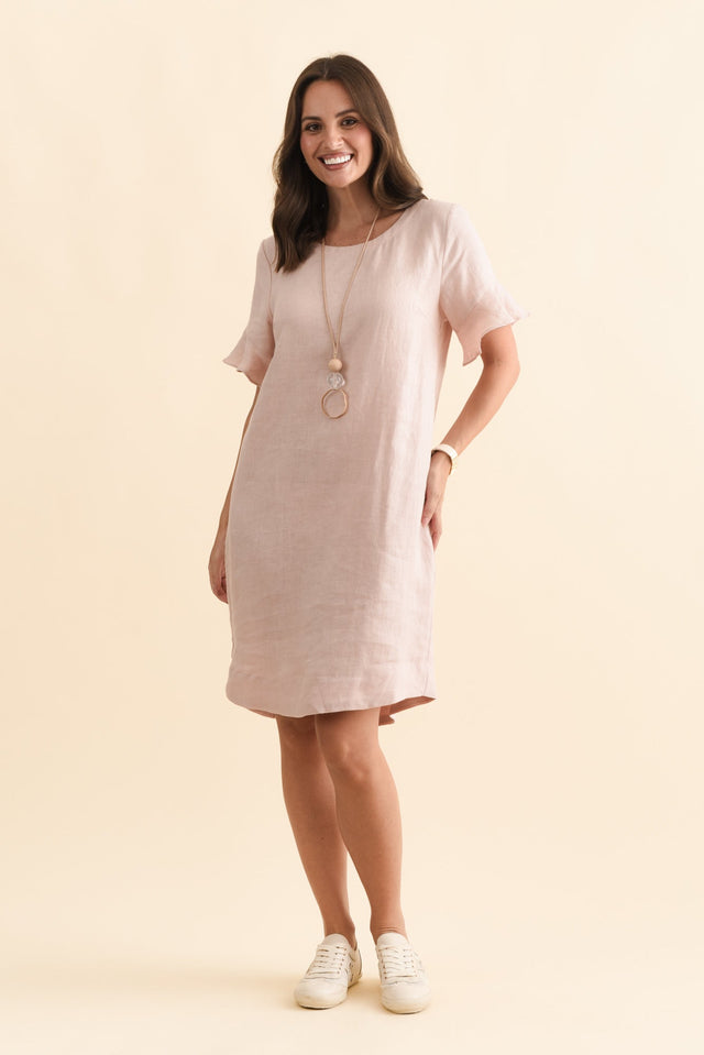 Lesley Blush Linen Flutter Sleeve Dress,Brunette model,alt text|model:MJ image 7