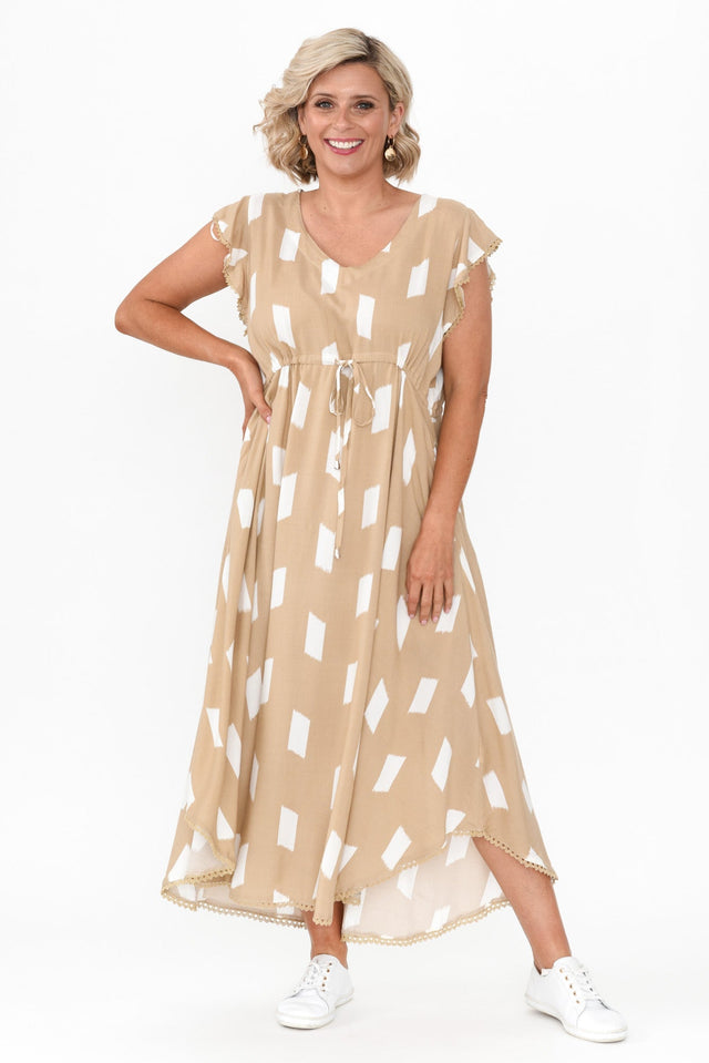 Libby Beige Dash Midi Dress