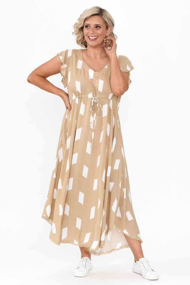 Libby Beige Dash Midi Dress