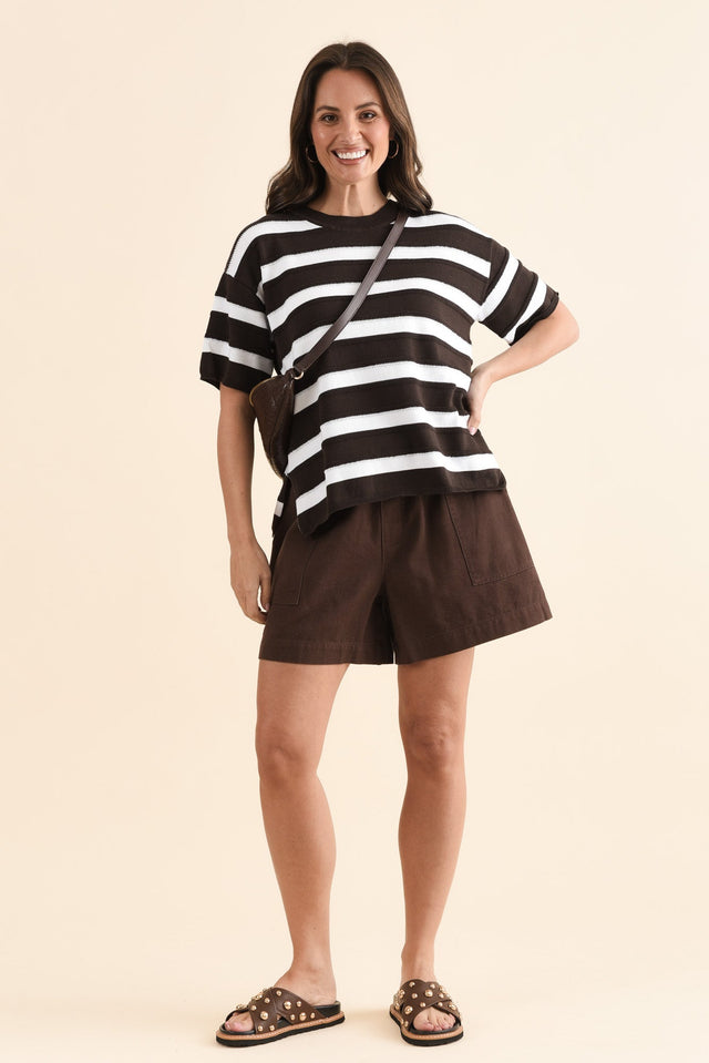 Libby Chocolate Stripe Cotton Top banner image