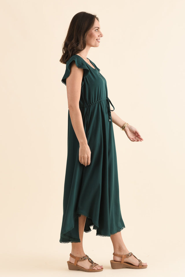 Libby Emerald Midi Dress,Side,Brunette model,alt text|model:MJ image 3