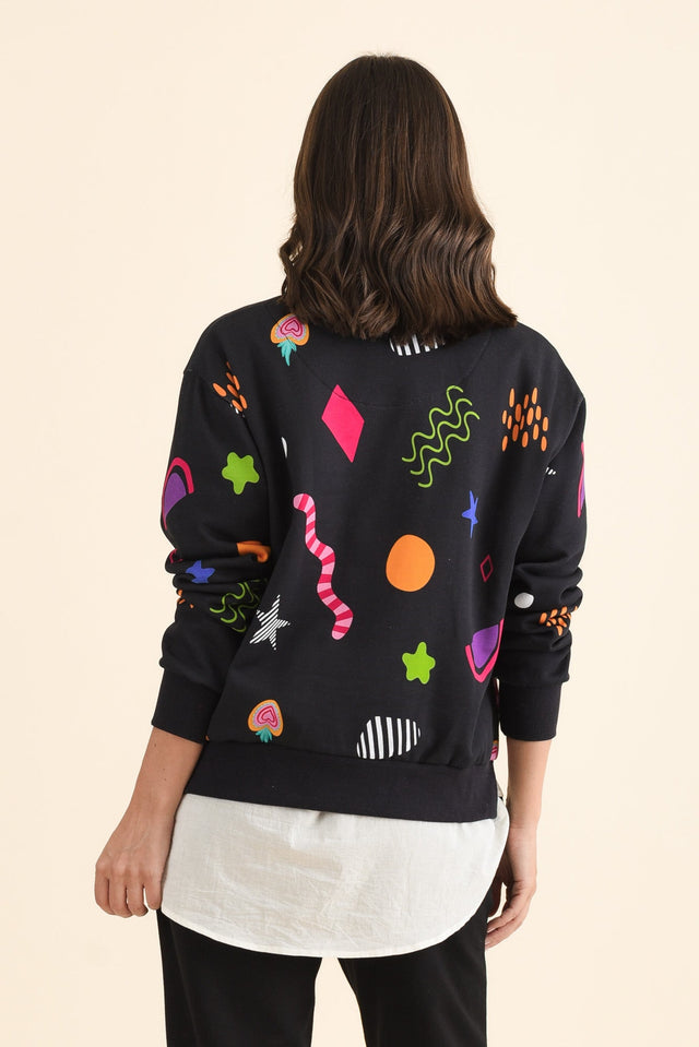 Licorice Galaxy Navy Cotton Sweatshirt,brunette model,Back of Outfit,alt text|model:MJ image 4