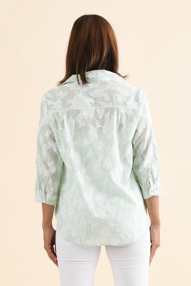 Lilah Green Garden Cotton 3/4 Sleeved Shirt,Back,Brunette model,alt text|model:Cara image 4