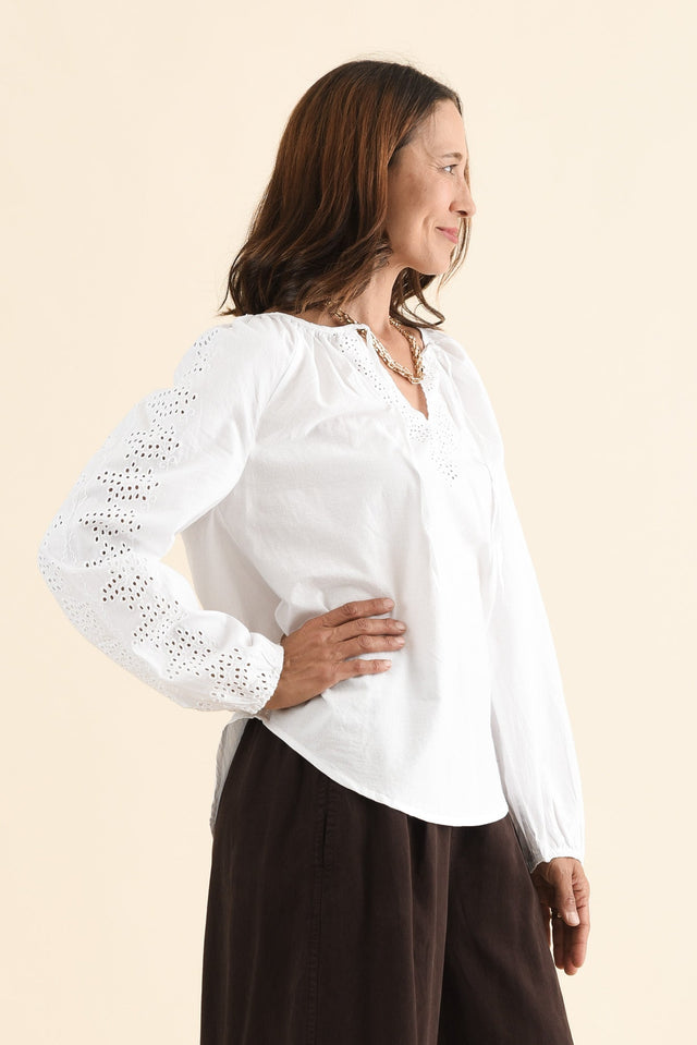 Liliana White Cotton Tie Top,Side,Brunette model,alt text|model:Cara image 3