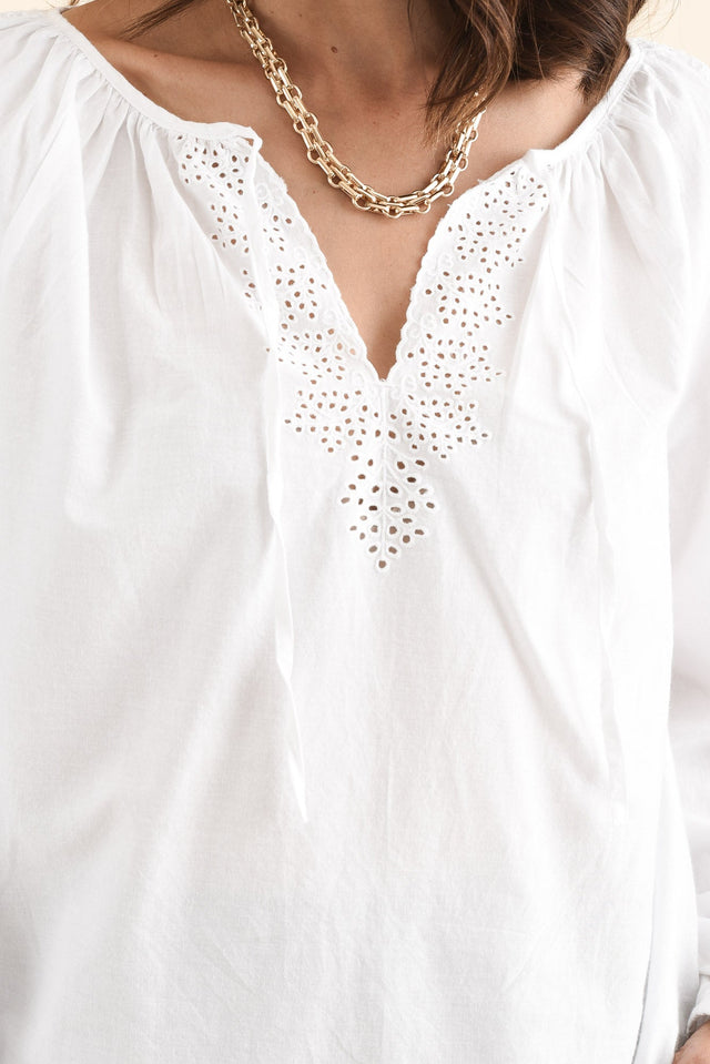 Liliana White Cotton Tie Top,Detail,Brunette model,alt text|model:Cara image 5