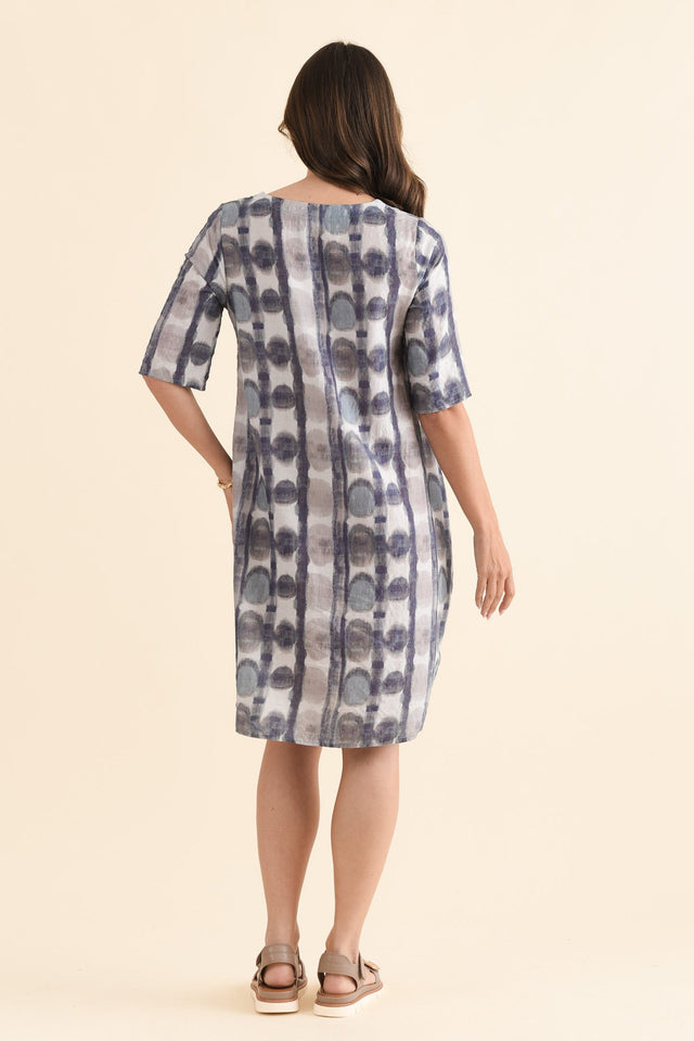 Lilibet Blue Circle Cotton Pocket Dress,Back,Brunette model,alt text|model:MJ image 4