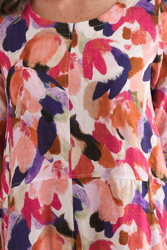 Lilibet Pink Abstract Cotton Pocket Dress,Detail,Brunette model,alt text|model:MJ image 5