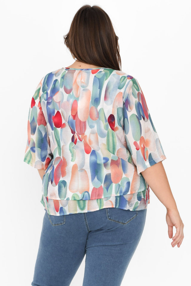 Liora Blue Abstract Layered Top,Brunette model,alt text|model:Gabby image 10