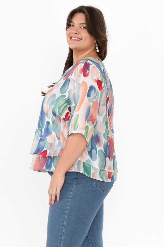Liora Blue Abstract Layered Top,Brunette model,alt text|model:Gabby image 9