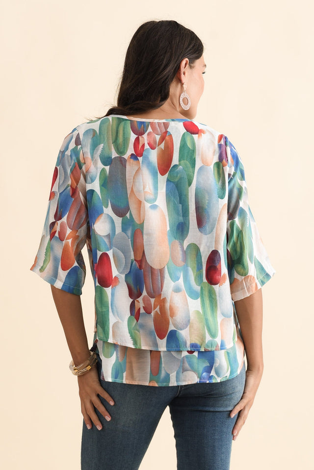 Liora Blue Abstract Layered Top,Brunette model,alt text|model:Brontie image 5