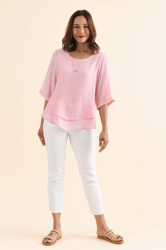 Liora Light Pink Layered Top,Full Body,Brunette model,alt text|model:Cara image 6