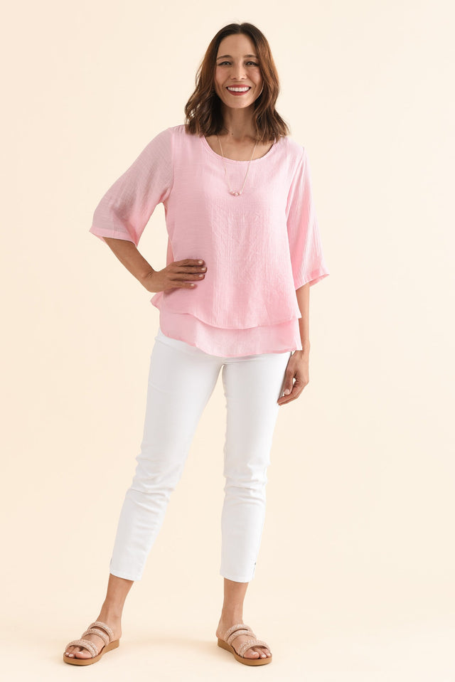 Liora Light Pink Layered Top,Full Body,Brunette model,alt text|model:Cara image 2