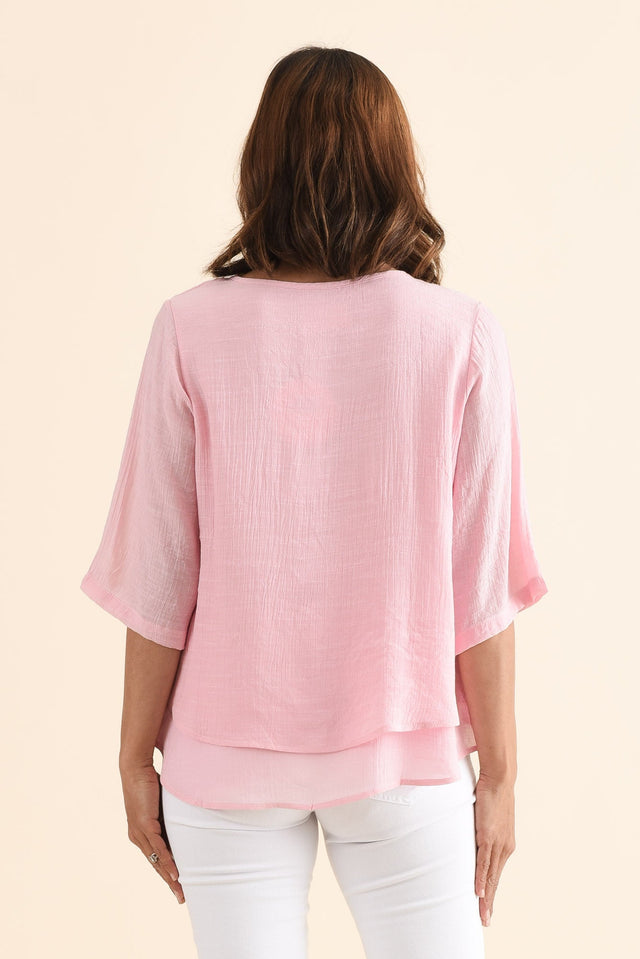 Liora Light Pink Layered Top,Back,Brunette model,alt text|model:Cara image 4