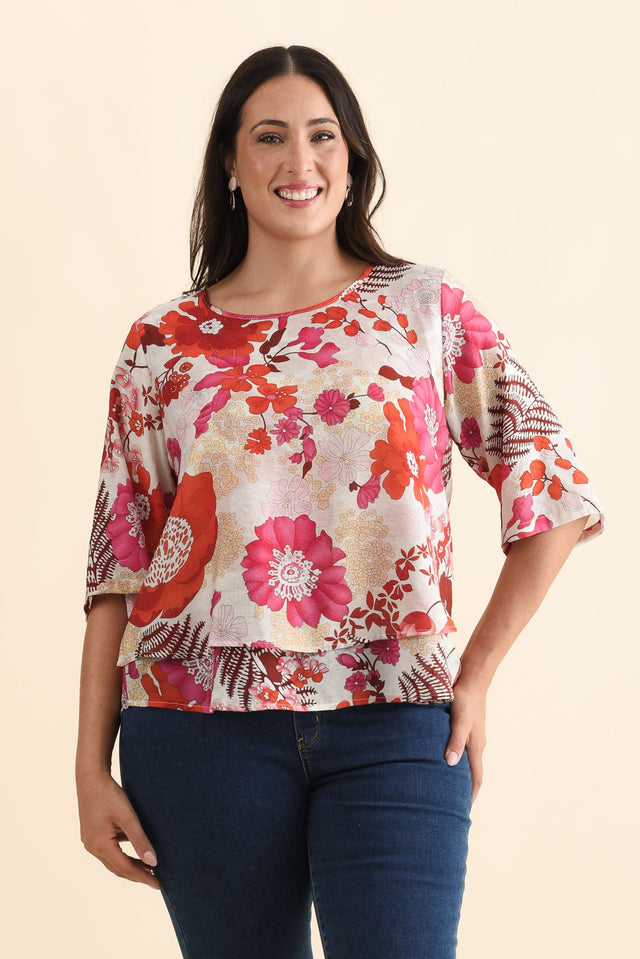 Liora Orange Garden Layered Top,Brunette model,alt text|model:Emilia image 8
