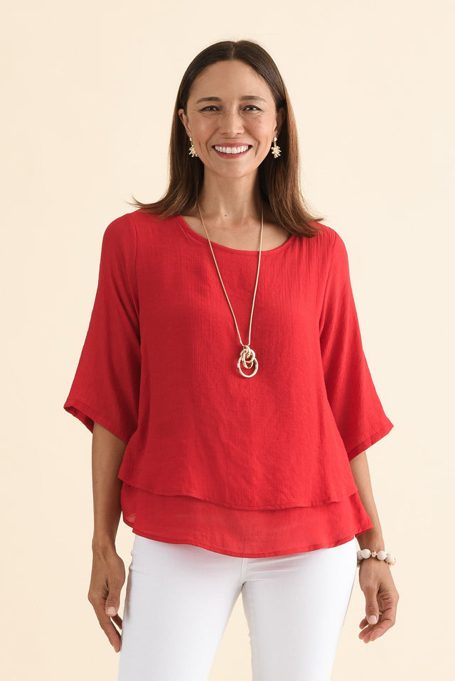 Liora Red Layered Top,Front,Brunette model,alt text|model:Cara