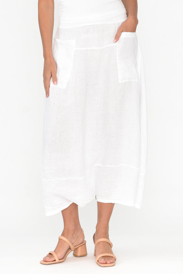 Lisette White Linen Pocket Skirt