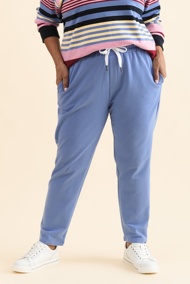 Lobby Blue Cotton Relaxed Sweatpants,Front,Brunette model,alt text|model:Pilita image 1