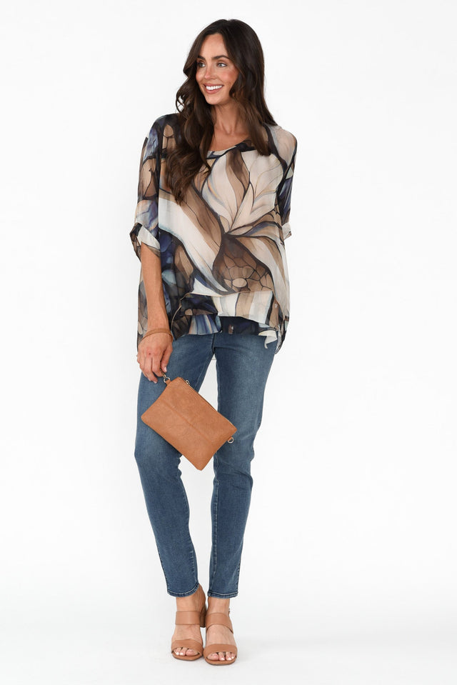 Loddie Beige Abstract Silk Top